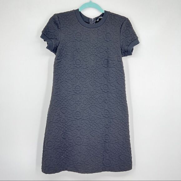 🐇 Zara Ribbed Knit Floral Embossed Textured Short Sleeves Crewneck Zipper Dress - Picture 1 of 12